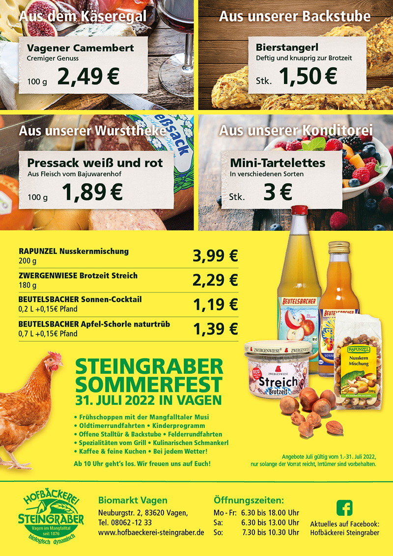 Hofbäckerei Steingraber Angebote Biomarkt in Vagen